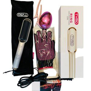 TYMO Ring Pink Hair Straightener Brush, Hair Straightening Iron with accessories